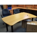 Curved Blond Table Desk, Black Legs 60x30"